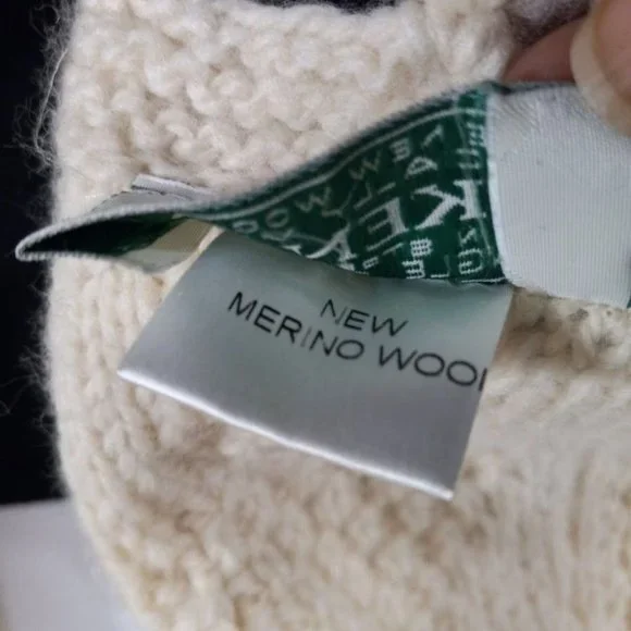 Mc Kennas 100% Pure Merino Wool Knitted Trim Hem Winter Scarf Cream Women's - Picture 7 of 9